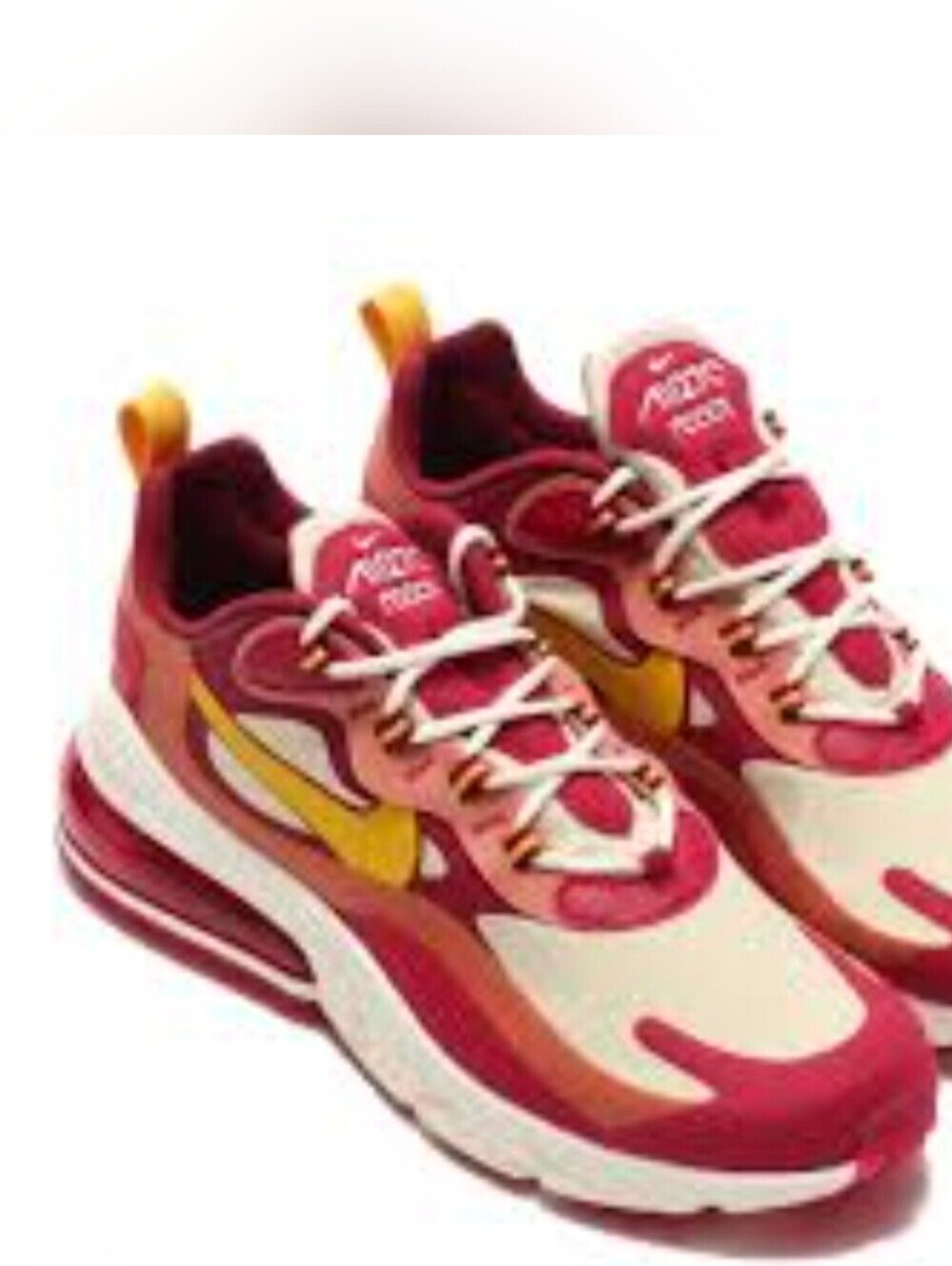 Nike Air Max 270 React Noble Red Gold Mens 8 Womens 9.5 Athleisure Gorpcore Tech